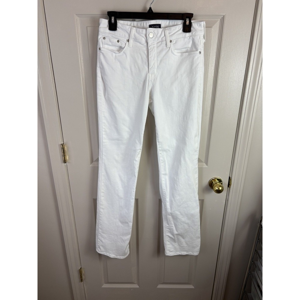 NYDJ Marilyn Straight Jeans Womens 8 White Excellent Lift Tuck Stretch Denim